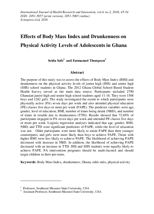 (PDF) Effects of Body Mass Index and Drunkenness on Physical Activity ...