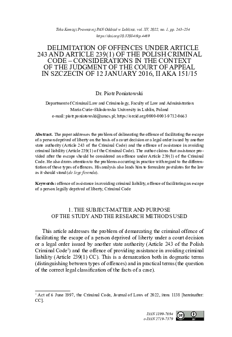 (PDF) Delimitation of Offences under Article 243 and Article 239(1) of ...