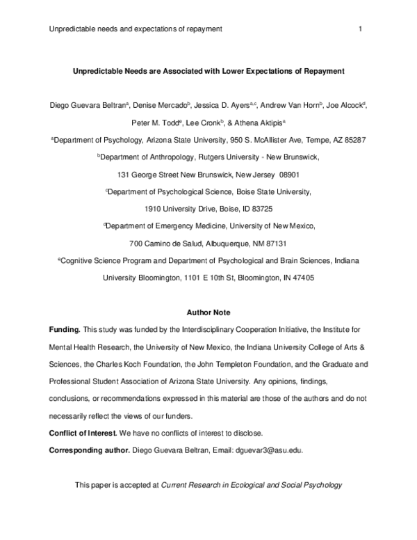 (PDF) Unpredictable needs are associated with lower expectations of ...