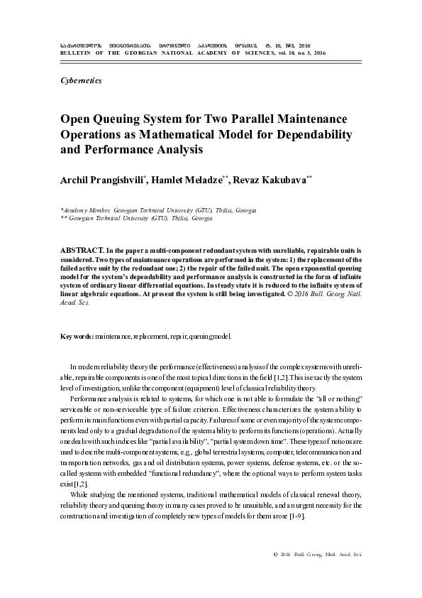 (PDF) Open Queuing System for Two Parallel Maintenance Operations as ...