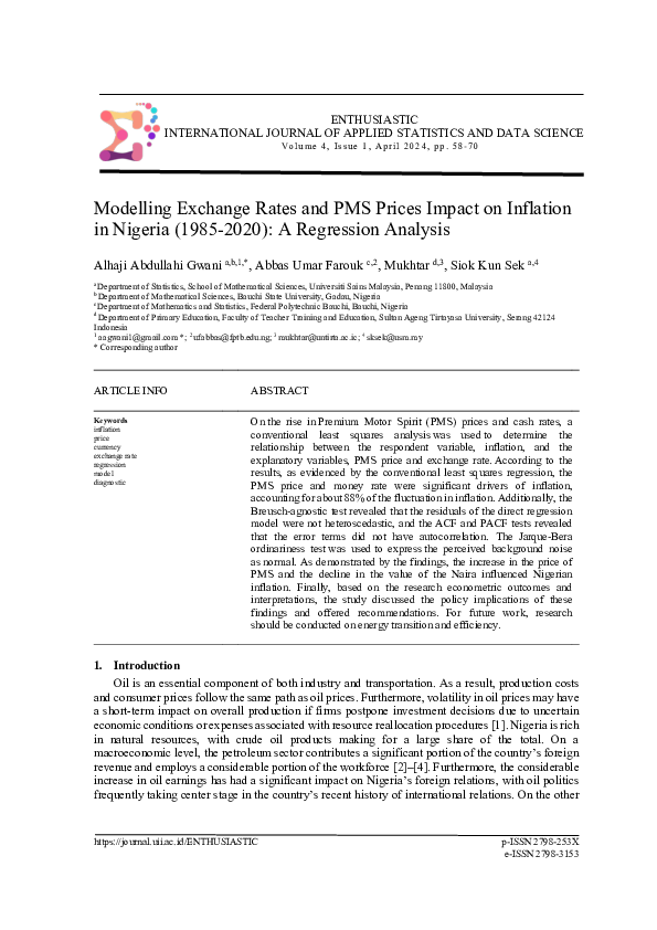 (PDF) Modelling Exchange Rates and PMS Prices Impact on Inflation in ...