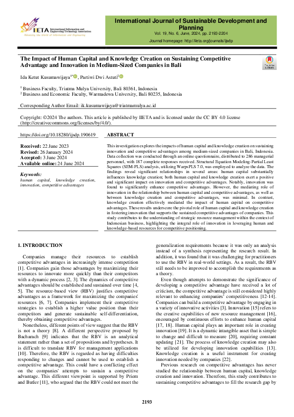 (PDF) The Impact of Human Capital and Knowledge Creation on Sustaining ...