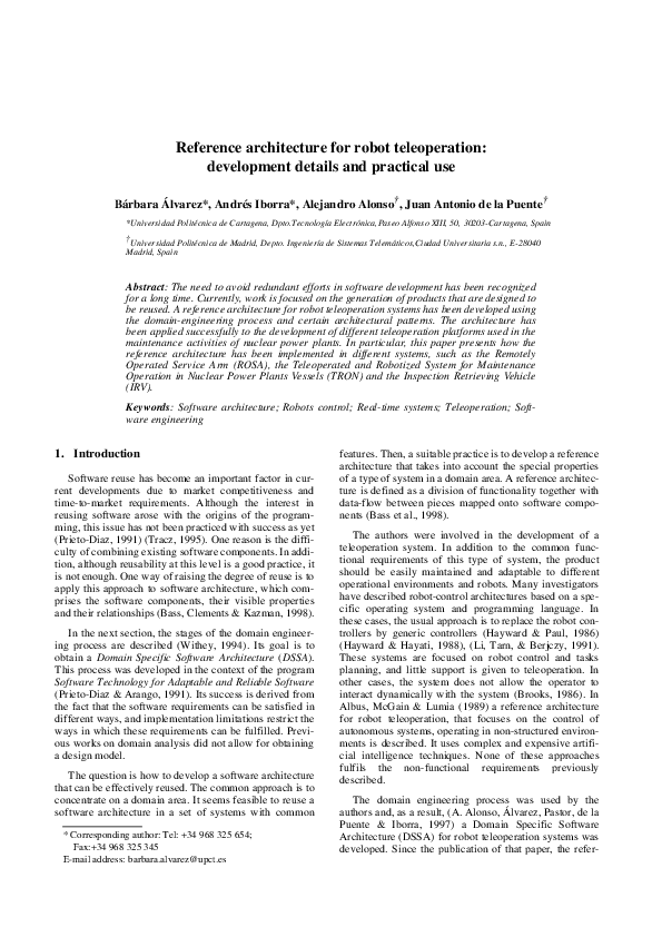 (PDF) Reference architecture for robot teleoperation