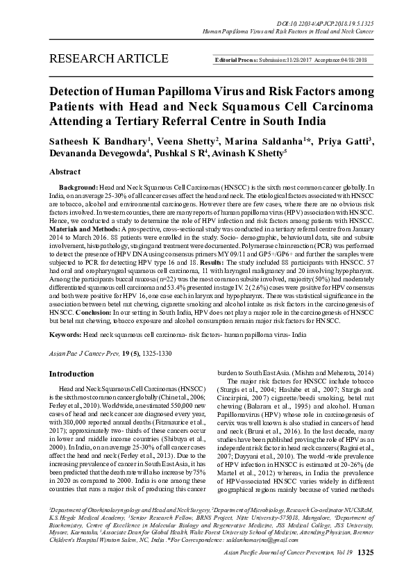 (PDF) Detection of Human Papilloma Virus and Risk Factors among ...