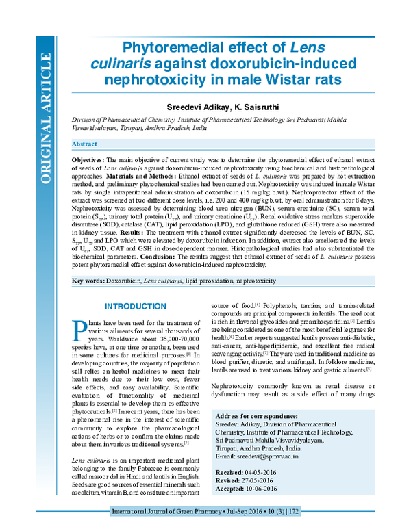 (PDF) Phytoremedial effect of Lens culinaris against doxorubicin ...