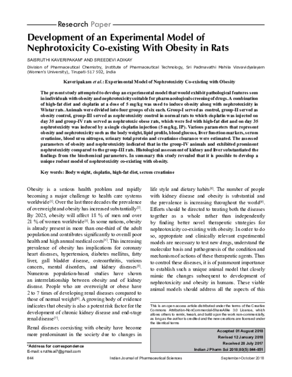 (PDF) Development of an Experimental Model of Nephrotoxicity Co ...
