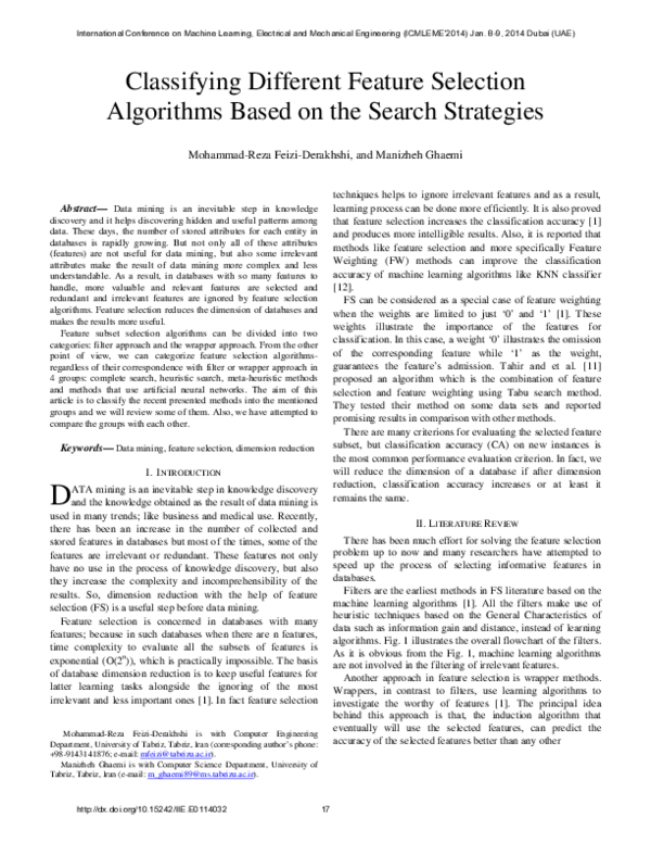 (PDF) Classifying Different Feature Selection Algorithms Based on the ...