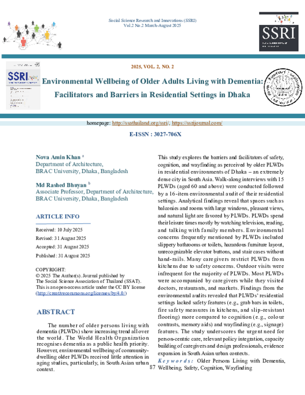 (PDF) Environmental Wellbeing of Older Adults Living with Dementia ...