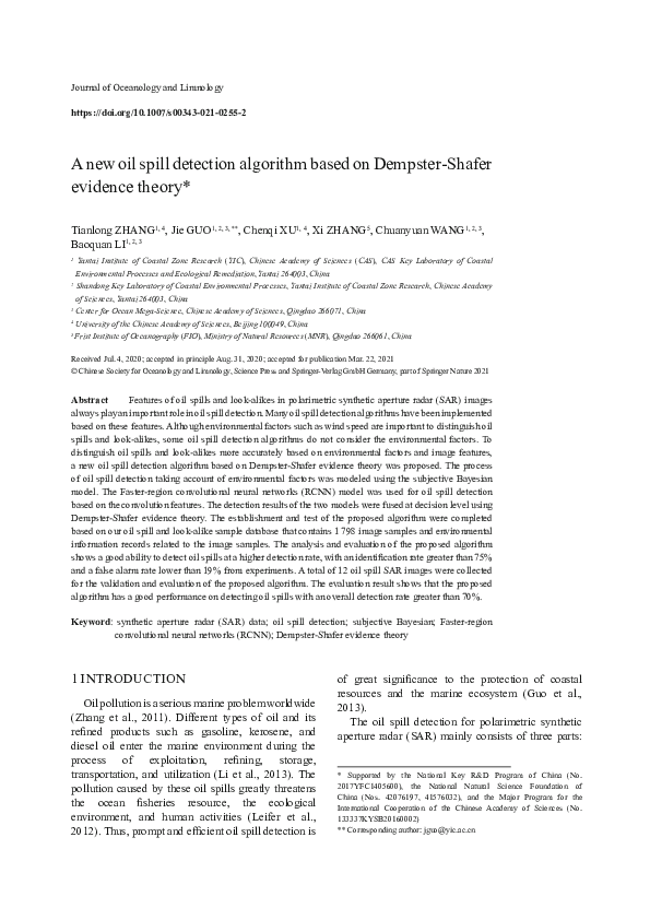 (PDF) A new oil spill detection algorithm based on Dempster-Shafer ...