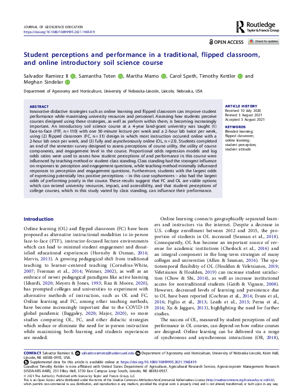 (PDF) Student perceptions and performance in a traditional, flipped ...
