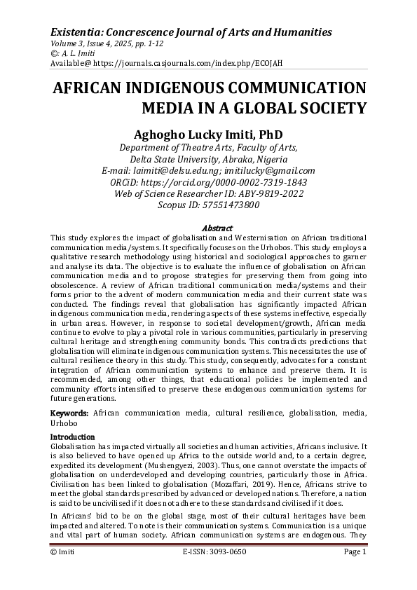 (PDF) AFRICAN INDIGENOUS COMMUNICATION MEDIA IN A GLOBAL SOCIETY