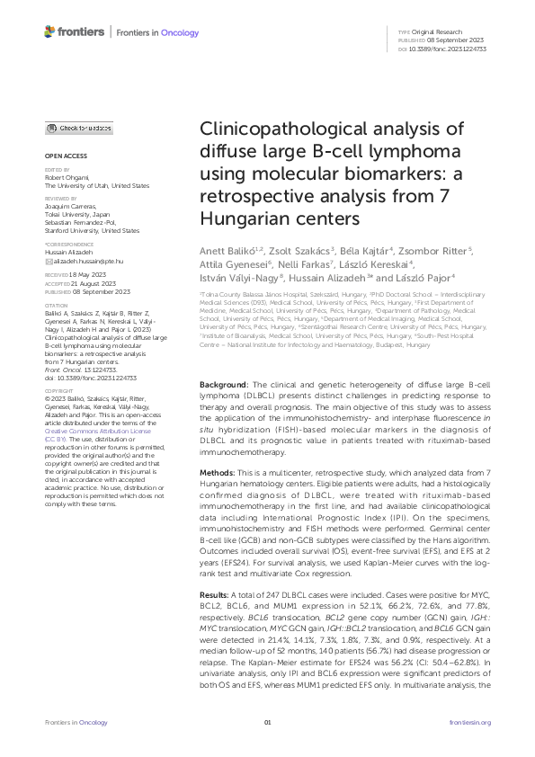 (PDF) Clinicopathological analysis of diffuse large B-cell lymphoma ...