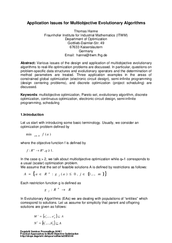 (PDF) Application Issues for Multiobjective Evolutionary Algorithms