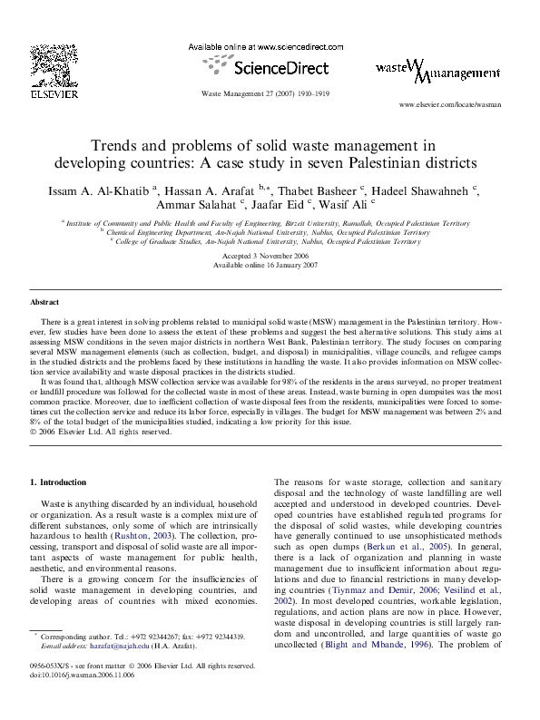 (PDF) Trends and problems of solid waste management in developing ...