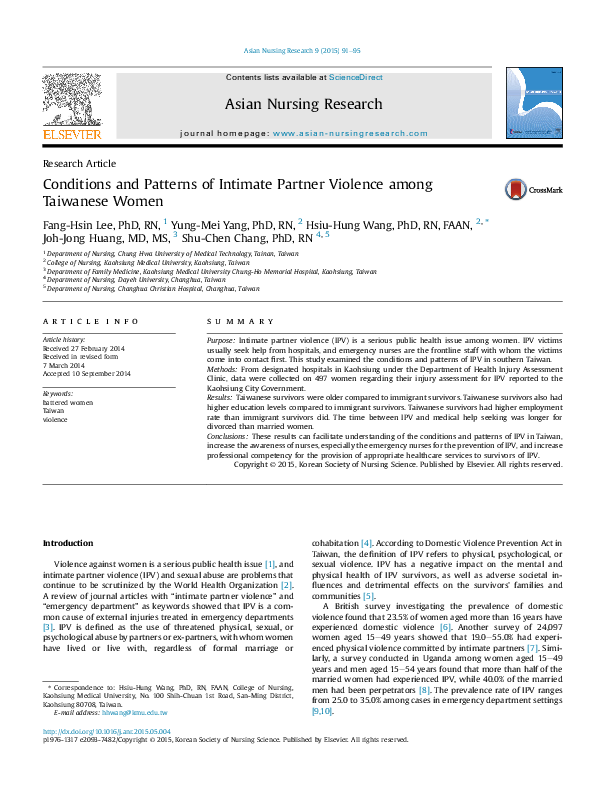(PDF) Conditions and Patterns of Intimate Partner Violence among ...