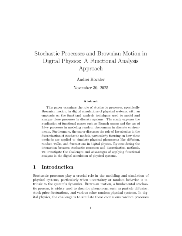 (PDF) Stochastic Processes and Brownian Motion in Digital Physics: A ...