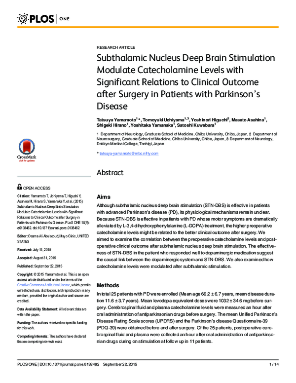 (PDF) Subthalamic Nucleus Deep Brain Stimulation Modulate Catecholamine ...