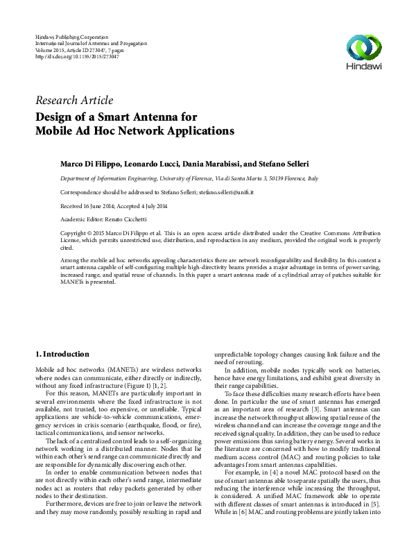 (PDF) Design of a Smart Antenna for Mobile Ad Hoc Network Applications