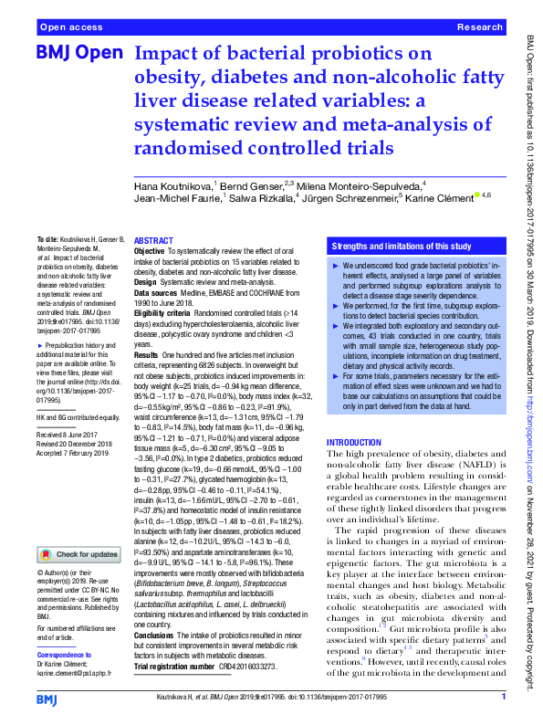 (PDF) Impact of bacterial probiotics on obesity, diabetes and non ...