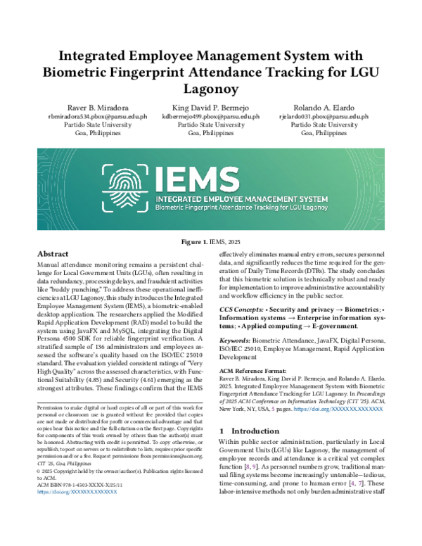 (PDF) Integrated Employee Management System with Biometric Fingerprint ...
