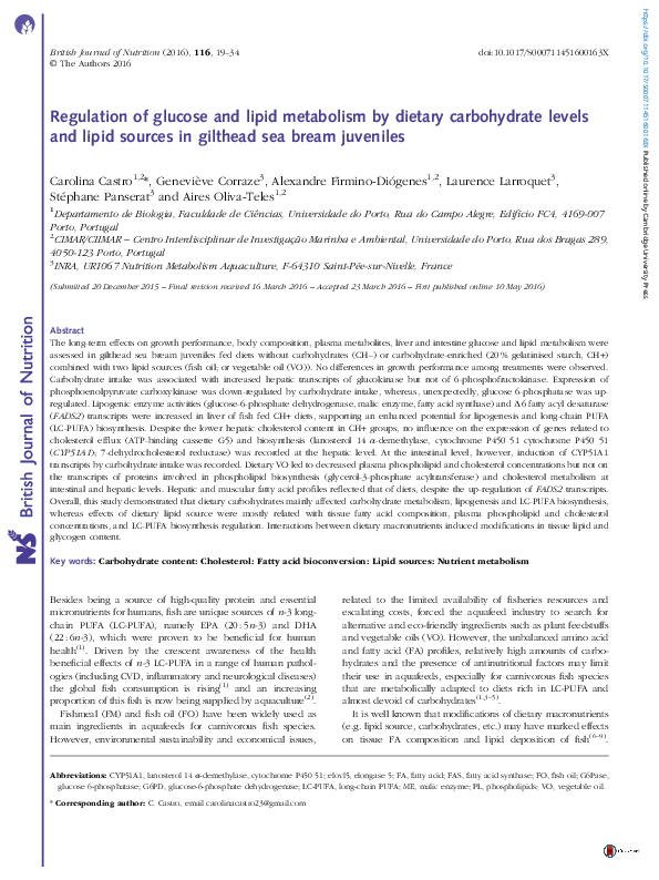 (PDF) Regulation of glucose and lipid metabolism by dietary ...