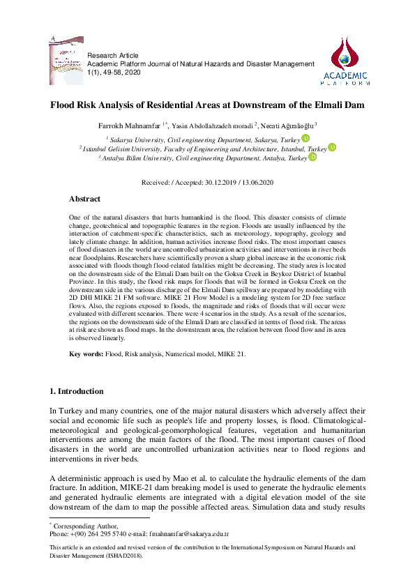 (PDF) Flood risk analysis of residential areas at downstream side of ...