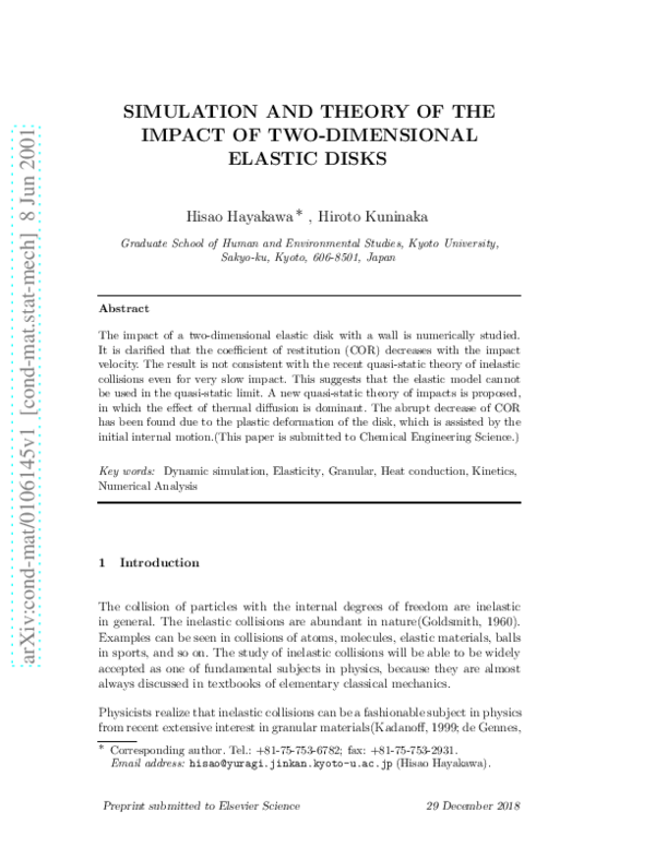 (PDF) Simulation and theory of the impact of two-dimensional elastic disks