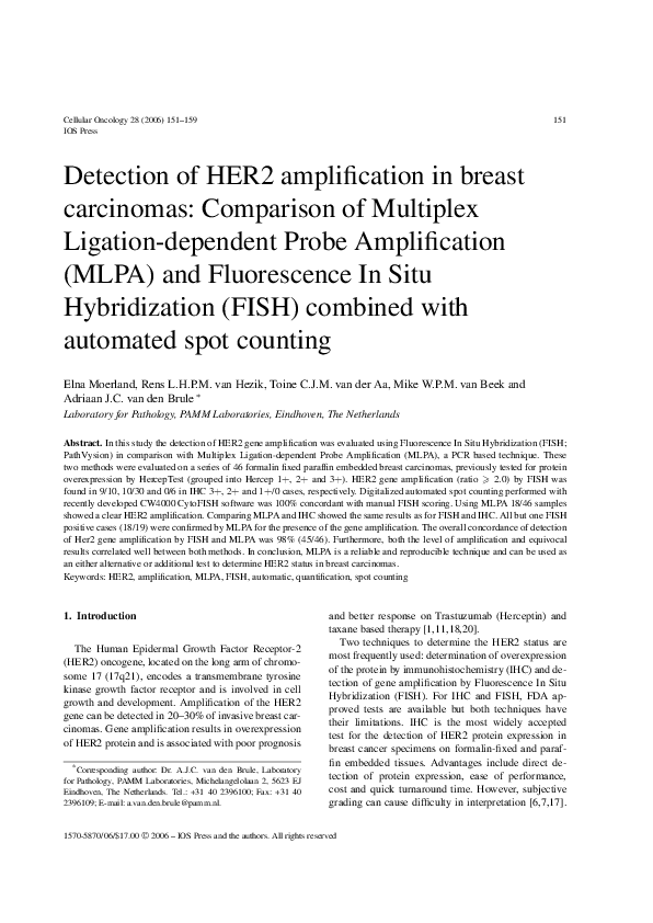 (PDF) Detection of HER2 Amplification in Breast Carcinomas: Comparison ...
