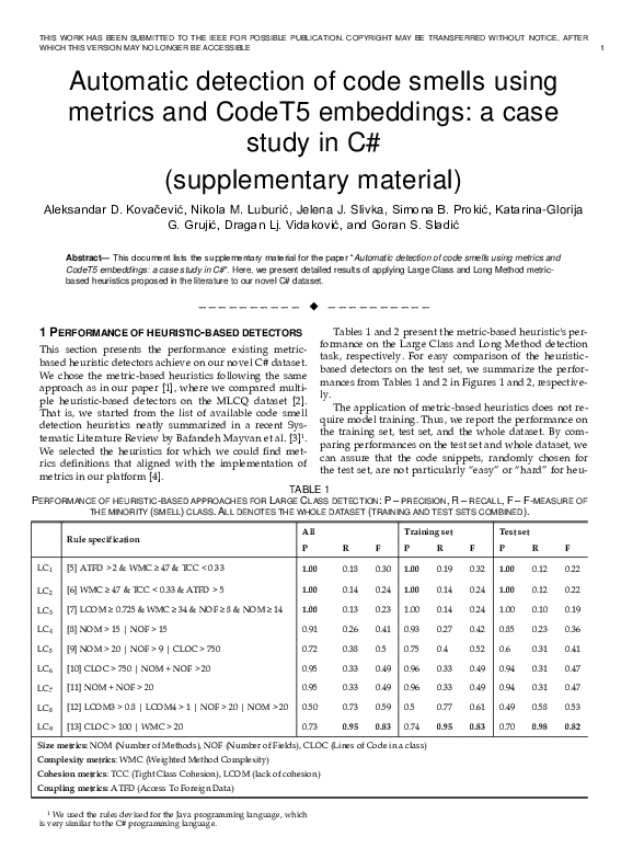 (PDF) Automatic detection of code smells using metrics and CodeT5 ...