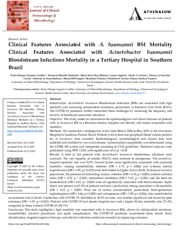 (PDF) Clinical Features Associated with A. baumannii BSI Mortality ...