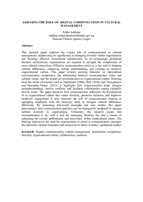 (PDF) ASSESSING THE ROLE OF DIGITAL COMMUNICATION IN CULTURAL MANAGEMENT