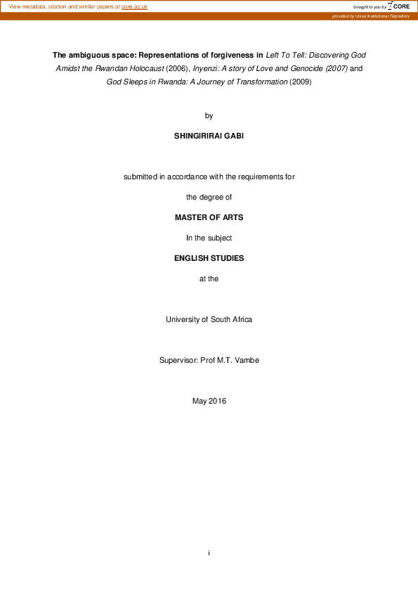 (PDF) Ambiguous space : representations of forgiveness in Left to tell ...