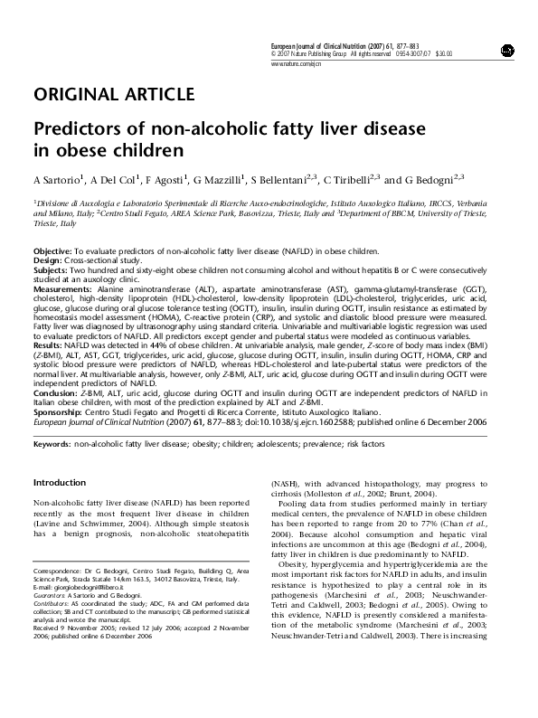 (PDF) Predictors of non-alcoholic fatty liver disease in obese children