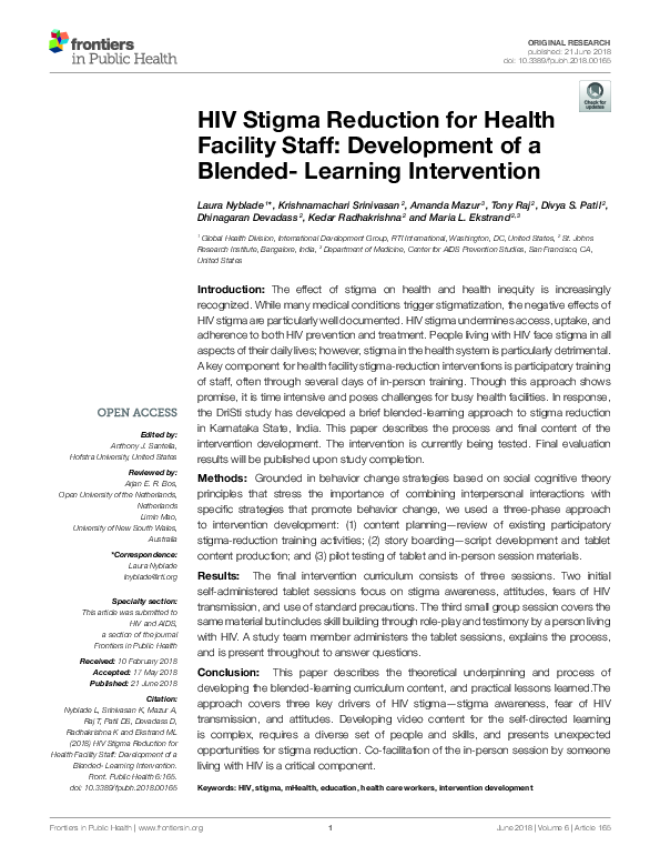 (PDF) HIV Stigma Reduction for Health Facility Staff: Development of a ...