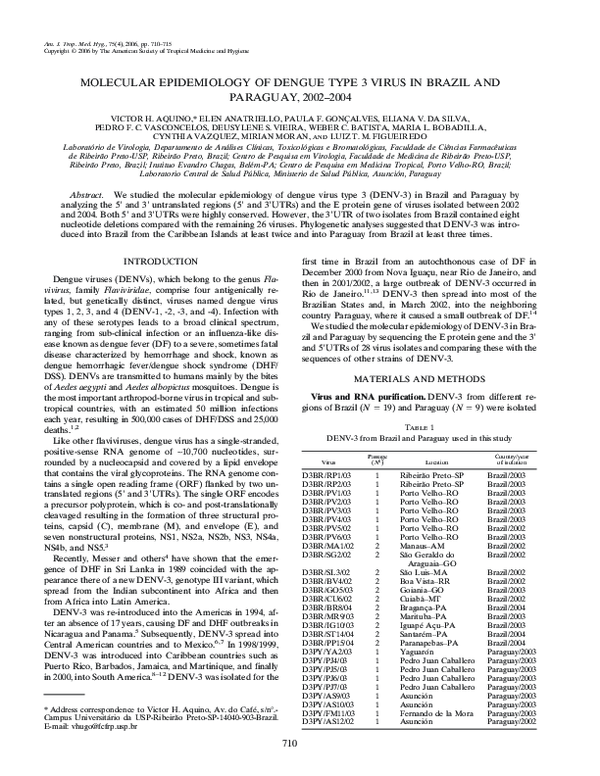 (PDF) Molecular Epidemiology of Dengue Type 3 Virus in Brazil and ...