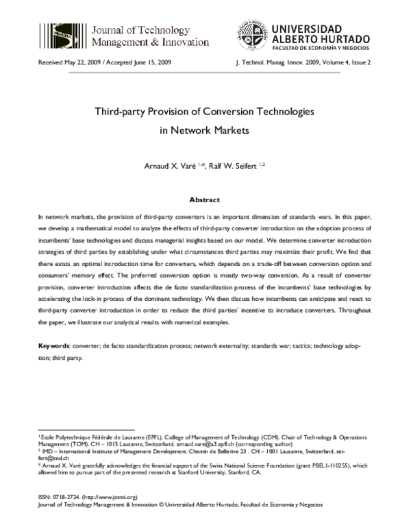 (PDF) Third-party Provision of Conversion Technologies in Network Markets