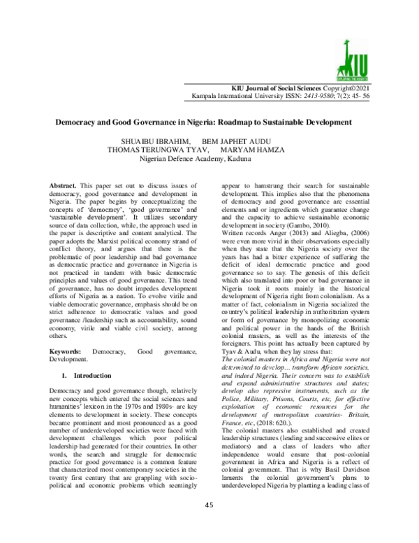 (PDF) Democracy and Good Governance in Nigeria: Roadmap to Sustainable ...