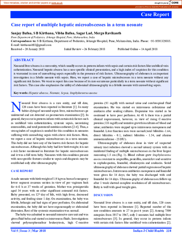 (PDF) Case Report of Multiple Hepatic Microabscesses in a Term Neonate
