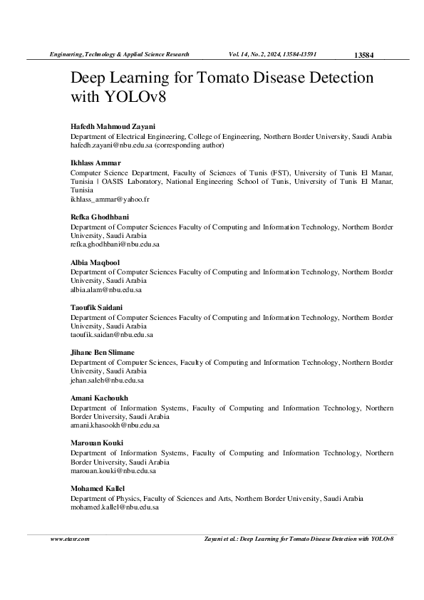 (PDF) Deep Learning for Tomato Disease Detection with YOLOv8