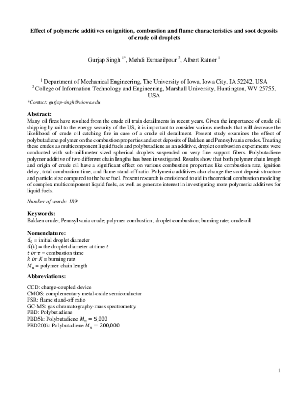 (PDF) Effect of polymeric additives on ignition, combustion and flame ...