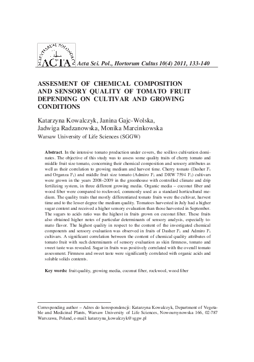 (PDF) Assesment of chemical composition and sensory quality of tomato ...