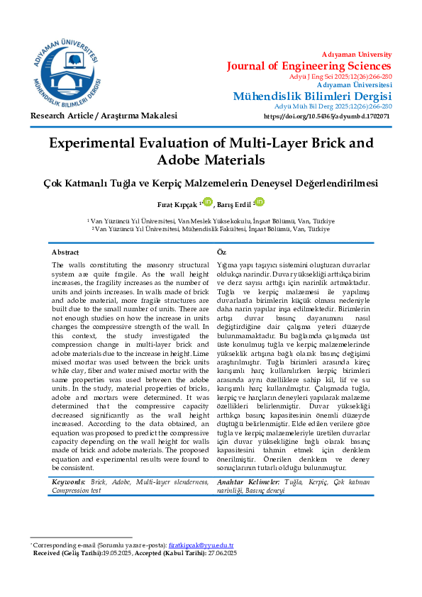 (PDF) Experimental Evaluation of Multi-Layer Brick and Adobe Materials