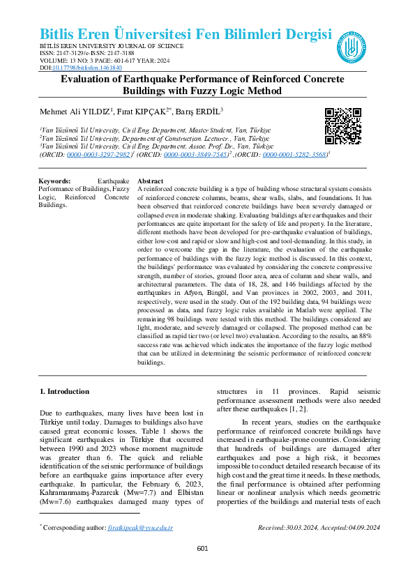 (PDF) Evaluation of Earthquake Performance of Reinforced Concrete ...