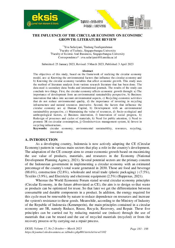 (PDF) The Influence of the Circular Economy on Economic Growth ...
