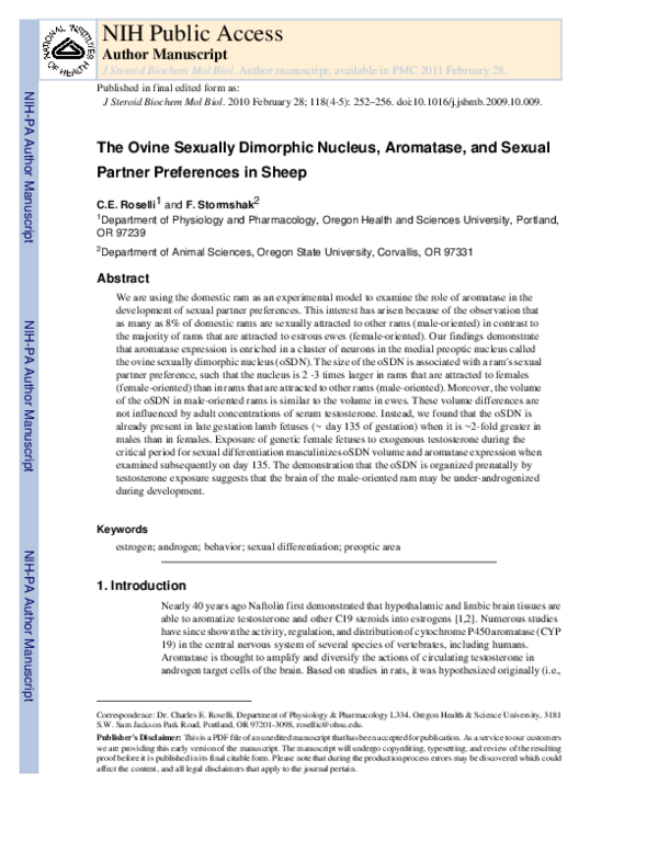 (PDF) The ovine sexually dimorphic nucleus, aromatase, and sexual ...