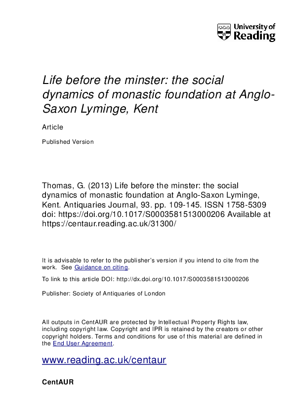 (PDF) Life before the Minster: the Social Dynamics of Monastic ...