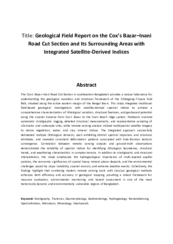 (PDF) Geological Field Report on the Cox's Bazar-Inani Road Cut Section ...
