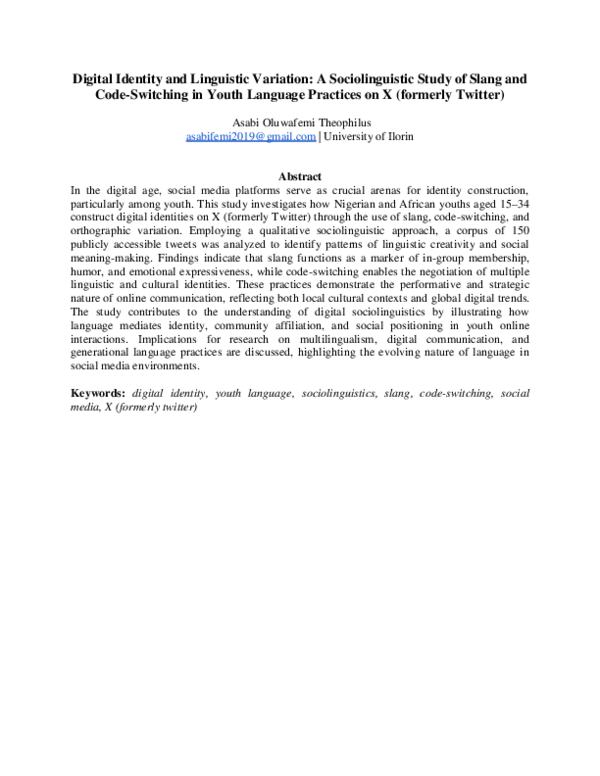 (PDF) Digital Identity and Linguistic Variation: A Sociolinguistic ...