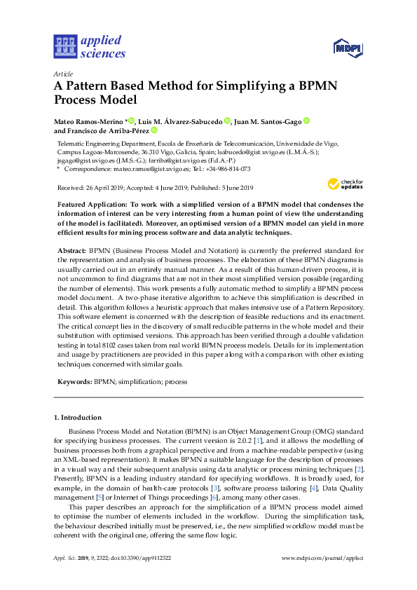 (PDF) A Pattern Based Method for Simplifying a BPMN Process Model