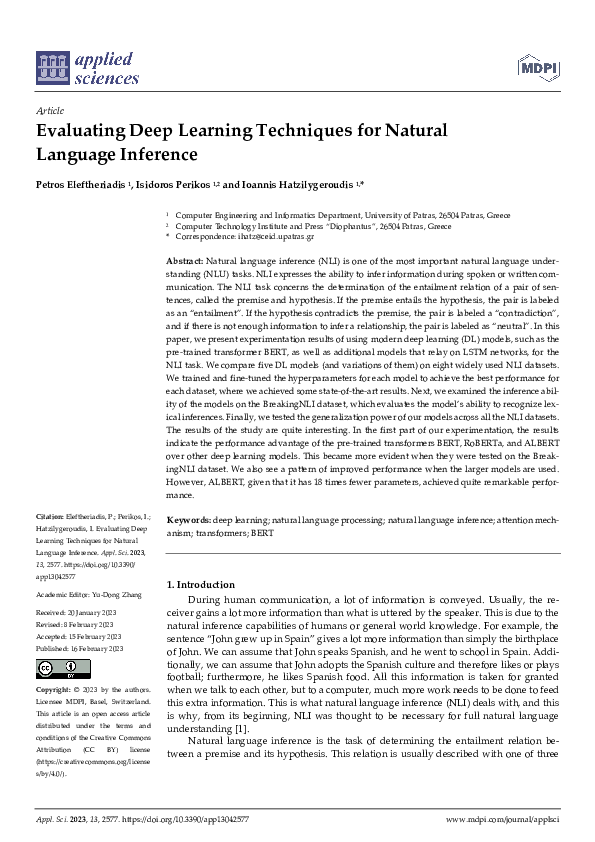 (PDF) Evaluating Deep Learning Techniques for Natural Language Inference